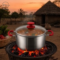 Ensemble de 3 ustensiles de cuisine, casserole, faitout et poêle à frire avec couvercles en verre, poignées rouges résistantes à la chaleur, ensemble de casseroles de cuisine
