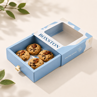 Boîte en carton personnalisée avec languette à ruban pour biscuits, chocolats, et emballage à emporter pour coupes de sauce, avec fenêtre transparente