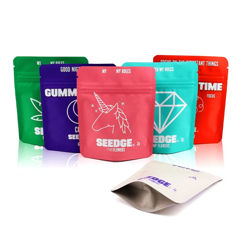 Aangepaste Bedrukte Hersluitbare Ziplock Folie Gelamineerde Uitgang Eetwaren 3.5 Verpakking Etui Geur Proof Candy Gummies 3.5G Mylar Zak