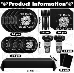 Articles de fête pour Halloween et mariage 'Jusqu'à la mort nous séparera' : Assiettes en carton, gobelets, serviettes, fourchettes, nappes, drapeaux, bannières, guirlandes, ballons - Product Image 5