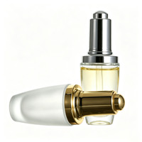 Flacon compte-gouttes rond en verre transparent de 30 ml avec bouchon pompe argenté, vide, pour sérum, huile essentielle, cosmétique, flacon en verre, logo personnalisé