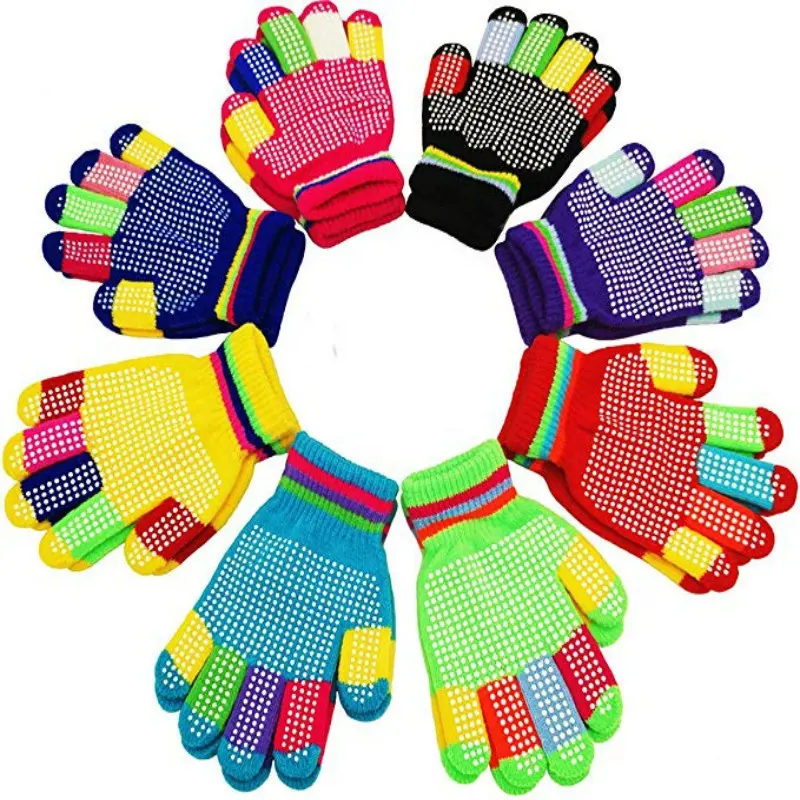Volledige Vinger Gebreide Stretchy Anti Slip Kinderen Warm Magic Winter Handschoen
