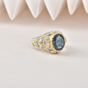 Anillo de Plata de Ley 925 con Esmeralda Ovalada, Chapado en Oro, Estilo Vintage, Hecho a Mano, Joyería de Diseño, Moku Jewellery MKJ2 - Product Image 2