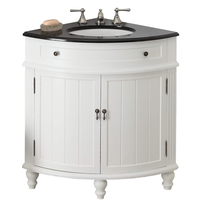 Armoire de salle de bain moderne en forme d'angle de 24 pouces, blanche, résistante à l'eau, avec dessus en bois et granit, garantie 1 an