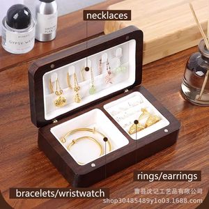 Caja de joyería de madera con bandeja de terciopelo, rectangular, de madera maciza, elegante, para guardar collares, pulseras, anillos, para viajes - Product Image 5