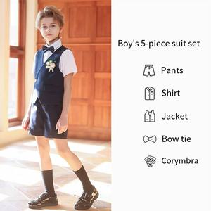 Ensemble formel pour porteur d'alliances : chemise blanche, gilet <span class=keywords><strong>bleu</strong></span> <span class=keywords><strong>marine</strong></span> à bouton unique et short noir avec nœud papillon – <span class=keywords><strong>Costume</strong></span> de <span class=keywords><strong>mariage</strong></span> pour garçon d'honneur - Product Image 6