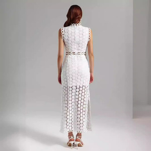 <b>White</b> <b>Lace</b> Midi Dress With Cut Out Detail And 3D Pattern For Wedding - Product Image 4