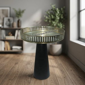 Factory Cheap Price Modern Golden Mirror Tray with Cone Base Iron Side Table Black Finish Round for Indoor/Outdoor Use - Product Image 3
