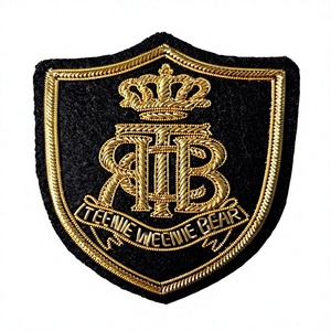 Luxury Handcrafted Embroidery Custom Badges Rhinestone Decoration <b>Sew</b>-On Shield Shape Vintage Style Safety <b>Pin</b> Fabric Solid - Product Image 1