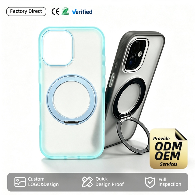Custom logo Rotating Stand case Wireless Charging Android Phone case OEM ODM Wholesale Protective case for iPhone 17 16 Pro Max