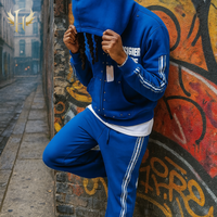 Survêtement personnalisé épais recadrée et bouffée sérigraphié pierres précieuses avec strass sweat à capuche avec fermeture éclair et rivet ensembles de sweats évasés