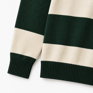 Pull en tricot style maillot de rugby unisexe à rayures côtelées à manches longues, pull d'ambiance d'équipe - Product Image 6