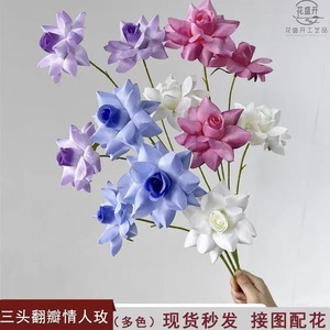 <b>Silk</b> Rose Artificial <b>Flower</b> Three Headed High Simulation Wedding Decoration - Product Image 2