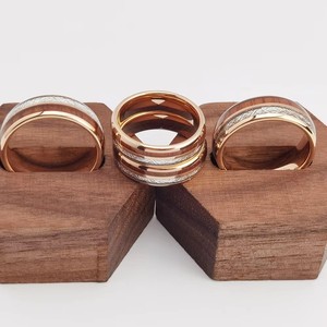 Bague de mode Poya en tungstène bombé de 6 mm et 8 mm, plaquée or rose, avec incrustation <span class=keywords><strong>imitation</strong></span> météorite et <span class=keywords><strong>bois</strong></span>, pour mariage, fiançailles ou cadeau - Product Image 2