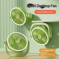 Nouveau ventilateur de bureau en plastique, recharge USB, avec lumière nocturne, faible bruit, 5 vitesses, longue durée de vie de la batterie, pour dortoir d'étudiant, bureau