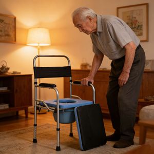 Folding Commode Chair With <b>Seat</b> Pad 200kg Load Capacity For Elderly And Disabled Use - Product Image 1