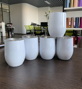 Vaso de Vino Personalizable con Logotipo, 12 oz, Nuevo, Venta al por Mayor, Calidad Superior, para Sublimación, con Tapa de Plástico, Forma de Huevo, para Regalos Personalizados - Product Image 1