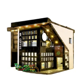 Mold King-MODERN Cafe Modular Coffee House, Blok Bangunan Pemandangan Jalan Kota, Bata Rakitan, Mainan Anak-anak, Hadiah Ulang Tahun, 16036