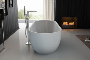 Baignoire en acrylique autoportante de luxe de 1.5m avec drainage au sol et débordement latéral pour salles de bain spa haut de gamme - Product Image 6