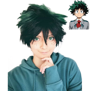 Perruque My Hero Academia <span class=keywords><strong>Izuku</strong></span> <span class=keywords><strong>Midoriya</strong></span>, perruque verte courte pour <span class=keywords><strong>Cosplay</strong></span>, animé Deku - Product Image 1