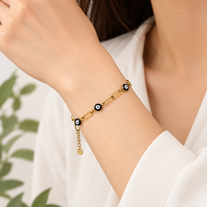 Enamel Eye <b>Charm</b> <b>Bracelet</b>-Stainless Steel & Enamel 14K Gold Plated 180+30mm Blueprint - Product Image 4