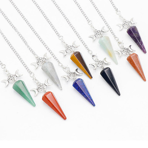 Pendule de méditation <span class=keywords><strong>hypnotique</strong></span> pendentif pyramide hexagonale charme de lune étoile de cristal de pierre naturelle pendule de guérison en pierre de lune - Product Image 6