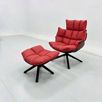 Fauteuil lounge moderne avec ottoman, fauteuil inclinable en tissu rouge, base pivotante noire, fauteuil individuel, OEM ODM, meubles sur mesure