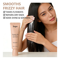 Crème Capillaire Lissante Sans Rinçage à l'Huile de Ricin et Huile de Coco – Traitement Anti-Frisottis, Démêlant, Hydratant, Réparateur et Brillance pour Cheveux