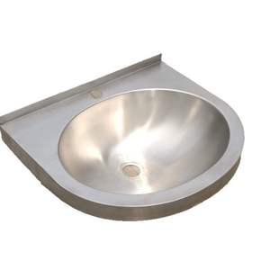 Lavabo Redondo de Acero Inoxidable para Baño, Montado en la Pared, con Desagüe, Acabado Pulido, Diseño Industrial - Product Image 2