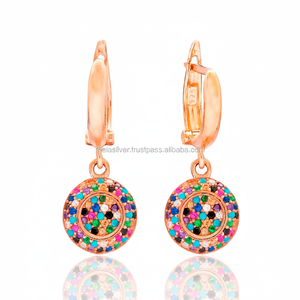 Boucles d'oreilles rondes simples en argent Sterling 925, Design original fait à la main, mélange de pierres turques, vente en gros - Product Image 2