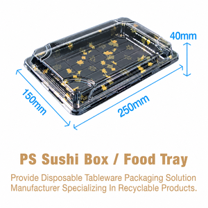 <span class=keywords><strong>Plateau</strong></span> rectangulaire jetable en plastique PS noir et or avec logo personnalisé 250x150mm pour emballage alimentaire de <span class=keywords><strong>sushi</strong></span> – Vente en gros - Product Image 2