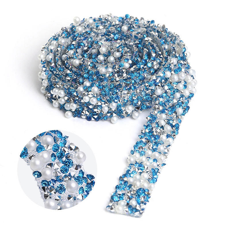 02 Strass Bleu Lac + Strass Or Blanc + Perles