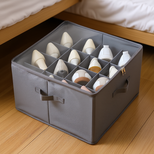 กล่องเก็บรองเท้าแบบปรับได้ 16 ช่อง ผ้าสีเทา สำหรับห้องนอน ขนาด L17 x W17 x H12.4 - Product Image 2