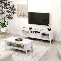 Ensemble de meuble TV et table basse en bois blanc moderne avec portes en verre pour salon et salle à manger
