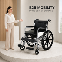 Fauteuil roulant avec cadre en acier, siège rembourré découpé, freins à câble, accoudoirs amovibles, repose-pieds relevables pour personnes âgées et handicapées