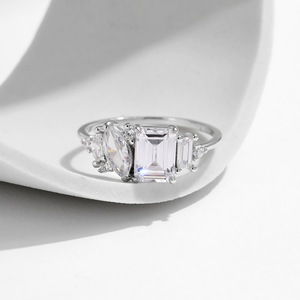 S925 <b>Silver</b> <b>Emerald</b> Cut Diamond Engagement <b>Ring</b> Rhodium Plated Prong Setting Classic Women's Fine Jewelry - Product Image 3
