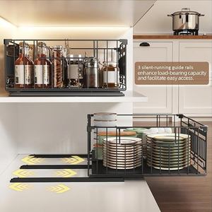 Étagères coulissantes réglables sans perçage à largeur extensible, 3 rails, pour rangement de cuisine - Product Image 4