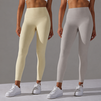 Leggings de yoga taille haute effet fesses galbées, sans couture, sans démarcation visible, double brossage, couleur nude, doux, respirants, pour l'entraînement et la course à pied pour femmes