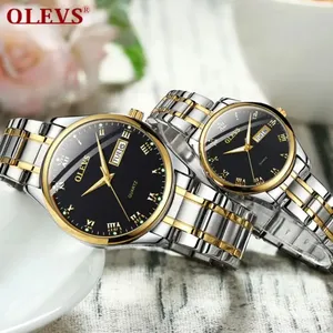 OLEVS 5568西方银男女通用石英表豪华不锈钢带防水发光日历商务reloj手表