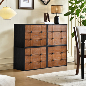 Gabinete Carmen de Estilo Moderno de Mediados de Siglo, Gabinete de Almacenamiento Lateral de Madera Sólida para Muebles del Hogar, Estilo Retro con Tablero de Ajedrez, Combinable - Product Image 5