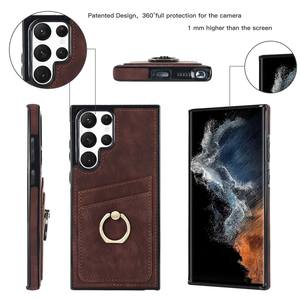 Para <span class=keywords><strong>Samsung</strong></span> <span class=keywords><strong>Galaxy</strong></span> S24 Ultra Funda de cuero para anillo de dedo S23 FE S22 A14 A52 Ranuras para tarjetas Monedero Funda para teléfono móvil con anillo - Product Image 2