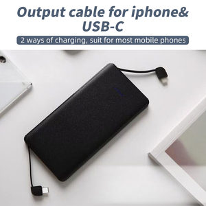 Portable Ultra Slim Power Bank 5000mah 10W Charge Built in Dual <b>Cable</b> LED <b>Display</b> Power Bank - Product Image 3