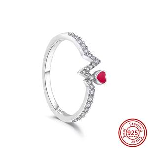Anillos Pantaro de Plata de Ley S925 con Corazón Rojo y Circonita, Anillo de Eternidad para Mujer, Anillos de Compromiso y Boda, Joyería de Moda - Product Image 5