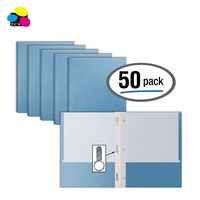 Paquete de 50 de papel azul con textura mate con 3 clips de sujeción de puntas de metal, 2 carpetas de bolsillo con puntas