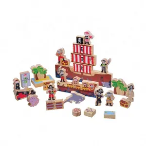 21 pcs educational colorful baby stacking Pirate Scene toy building wooden block for kids