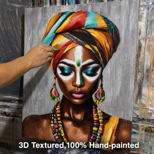 Decoración <span class=keywords><strong>de</strong></span> Dormitorio, Lienzo Pintado a Mano, Acrílico Texturizado 3D, Hermosas <span class=keywords><strong>Pinturas</strong></span> <span class=keywords><strong>de</strong></span> Figuras <span class=keywords><strong>de</strong></span> Mujeres <span class=keywords><strong>Negras</strong></span>, <span class=keywords><strong>Pinturas</strong></span> <span class=keywords><strong>de</strong></span> Arte Tribal Africano - Product Image 3
