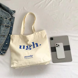 กระเป๋าผ้าใบสะพายไหล่เดียวมีซิปตัวอักษรทำจากผ้าฝ้ายขนาดใหญ่สำหรับซื้อของชำ - Product Image 5