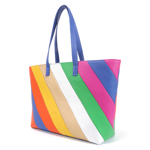 Bolso de Mano y Hombro Personalizado de Gran Capacidad, en Cuero Sintético PU, con Rayas Coloridas y Duradero - Product Image 3