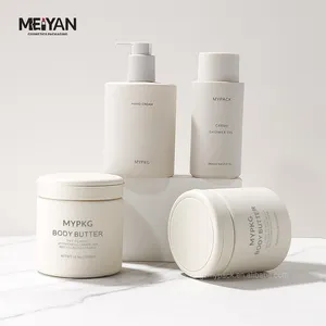 Mypack Op Maat Gemaakte Ronde Matte Beige Soft Touch Shampoo En Conditioner Set Van Flessen En Potten Voor Haarproducten 280Ml 500G