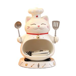 Divertida Figura de Gato <span class=keywords><strong>Chef</strong></span> para Almacenamiento - Escultura Personalizada para Escritorio y Entrada, Ideal para Guardar Llaves, Joyas y Objetos Pequeños - Product Image 1